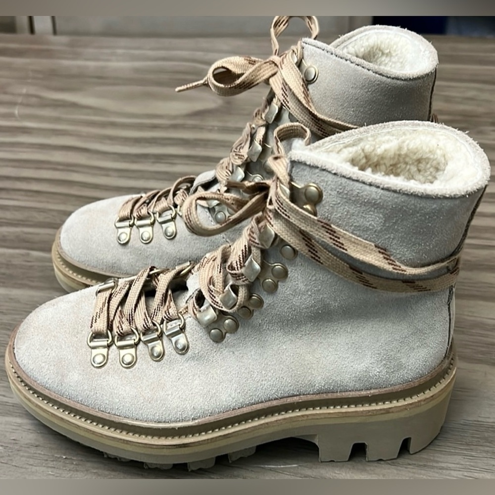 ALLSAINTS WANDA SUEDE COMBAT BOOTS SHEARLING LIND LUG SOLES 35=5